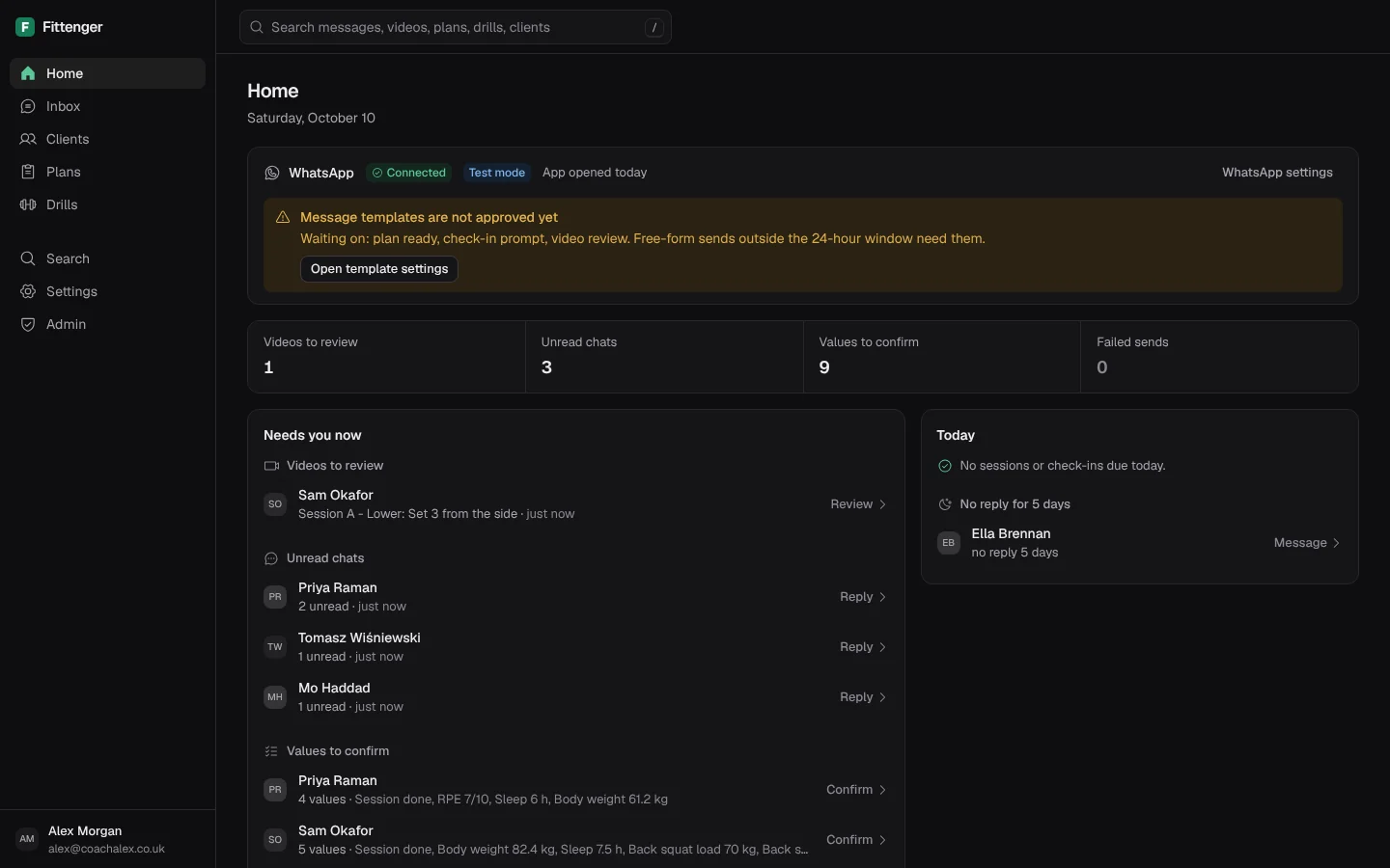 Fittenger home screen